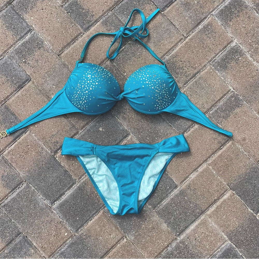 🧜🏻‍♀️ Stunning Jeweled Victoria Secret Teal Push Up Bikini 👙🐚